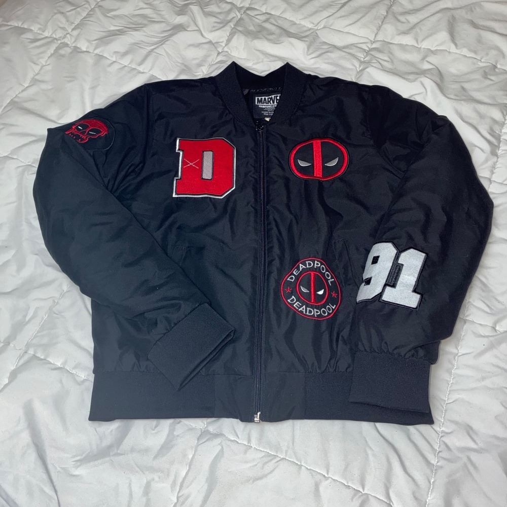 2000s Y2K 2017 Marvel Comics Deadpool 91 Comic Book Varsity Bomber Jacket, Med